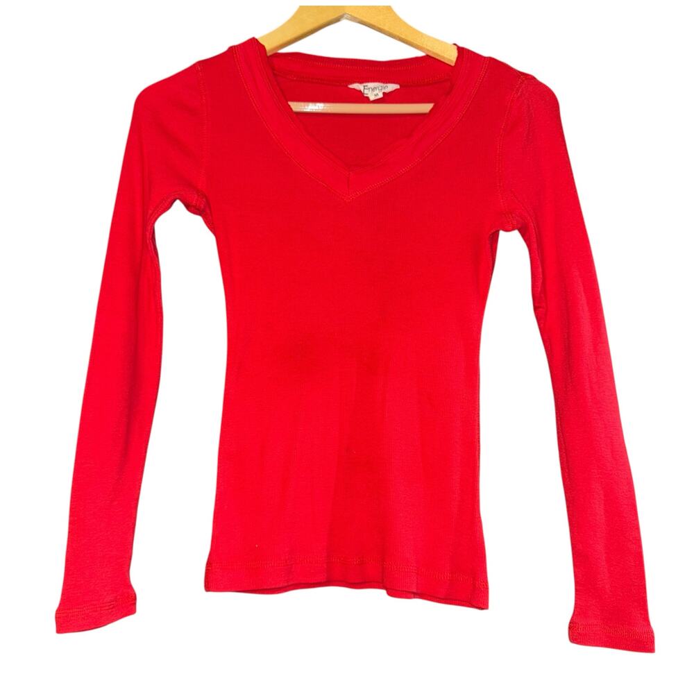 Energie Y2K Style Top Teens Size Medium V‎ Neck Ribbed Red Long Sleeve ~Flawed